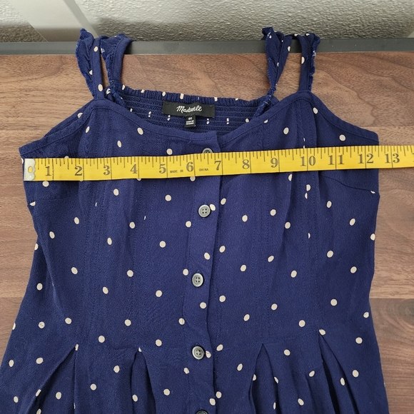Madewell Ruffle Strap Button Front Navy Polka Dot Mini Dress - Picture 6 of 7